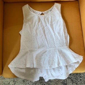 High-low White Eyelet Peplum Blouse